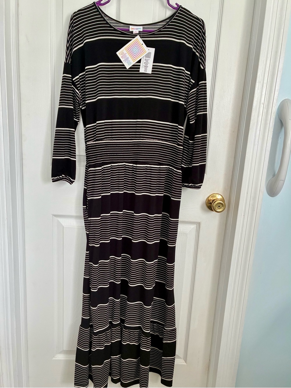 LuLaRoe Black and White Striped Maxi Dress